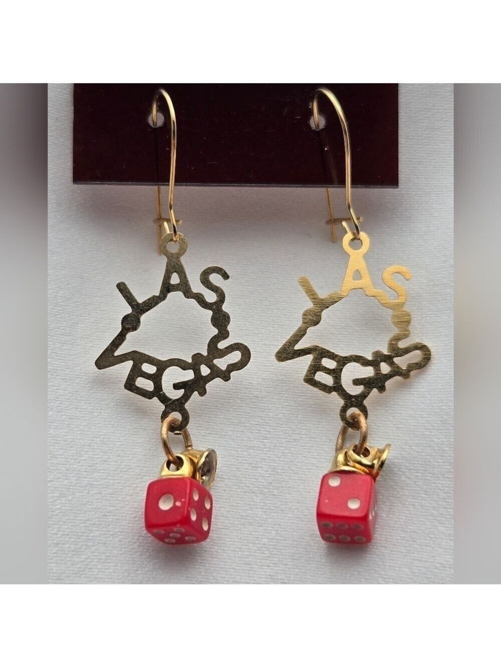 Las Vegas Lucky Dangle Earrings 14K GP Dice Craps & “7 Out” Theme 🎲